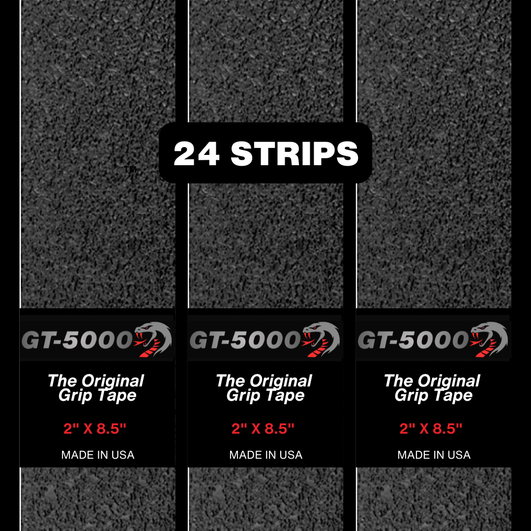 Grip tape packaging with '24 Strips' and 'GT-5000' branding.