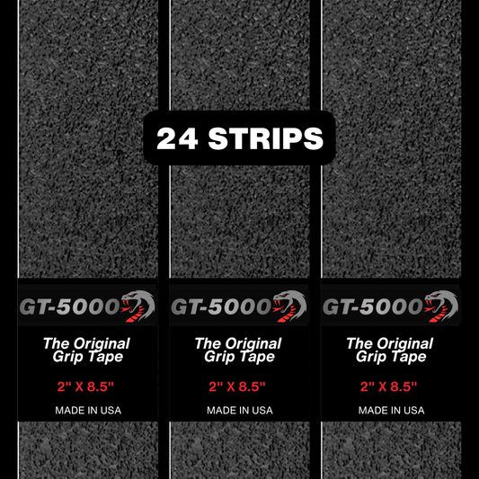 Grip tape packaging with '24 Strips' and 'GT-5000' branding.
