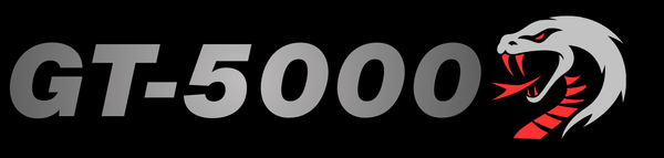 Logo with 'GT-5000' text and a snake design on a black background